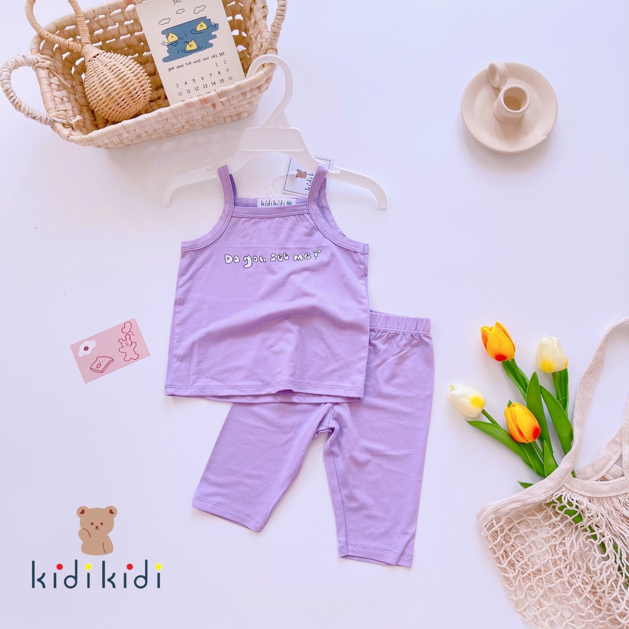 Đồ bộ 2 dây lửng mặc nhà bé gái chất thun lạnh mềm mát