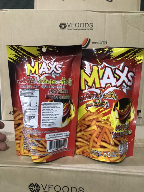 Snack bim bim tăm que cay MAX Thái Lan gói lớn 55g