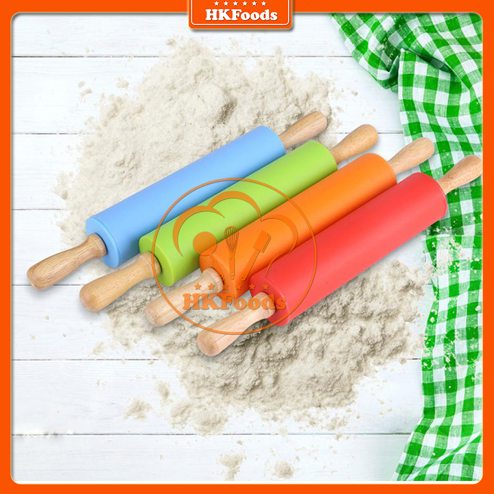 Cán Lăn Bột Silicon/Rolling Pin Có Trục Xoay 30cm