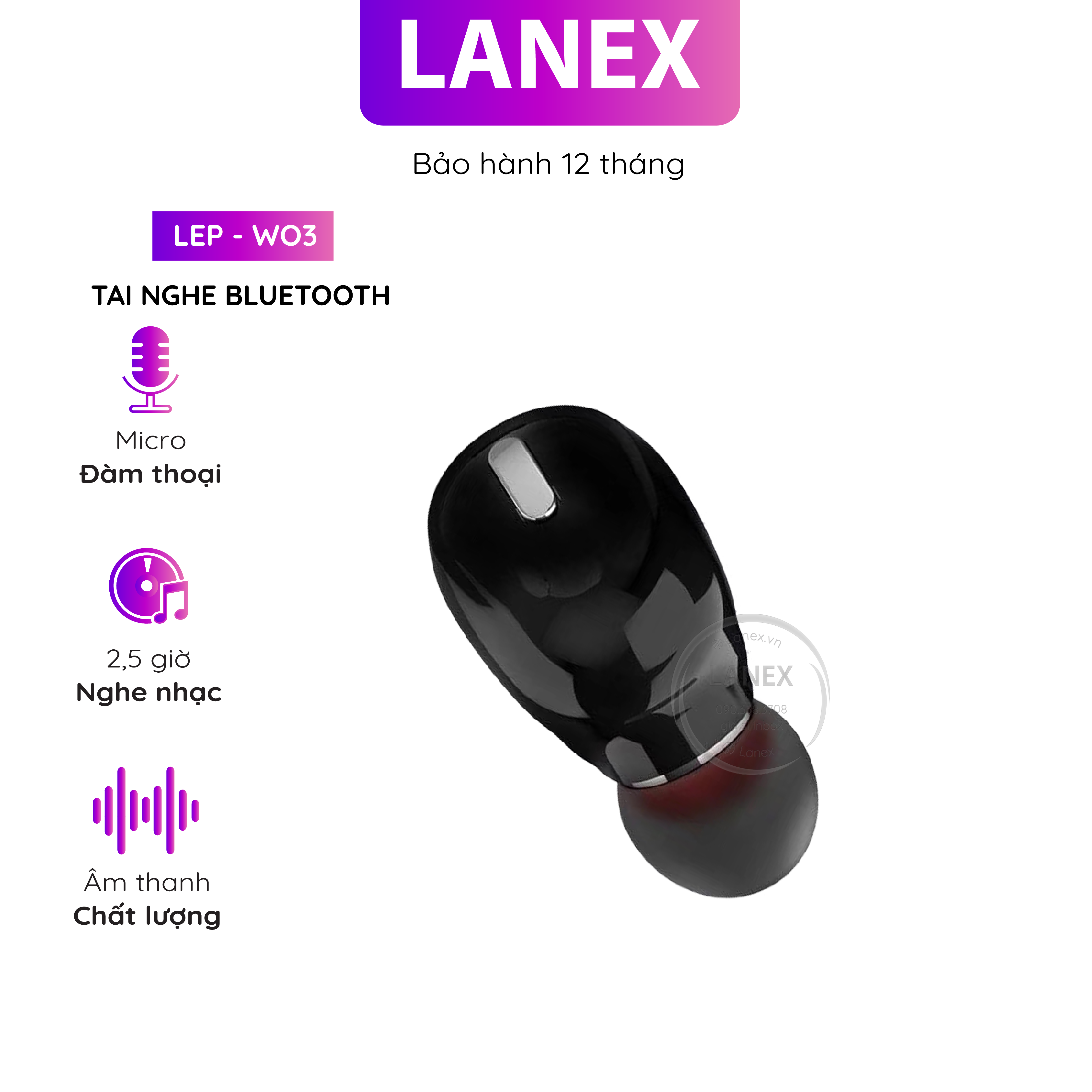 Tai Nghe Bluetooth Lanex Lep - W03 1 Bên V5.0 Có Mic