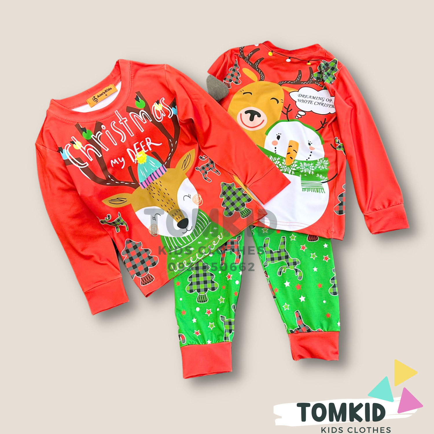 Bộ tay dài giáng sinh cho bé trai - gái noel thun lạnh 3d loại 1 10-45kg