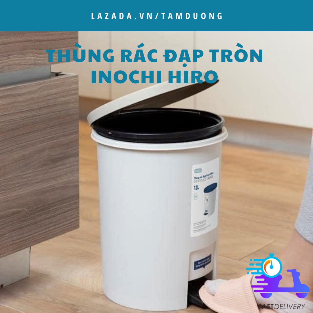 Thùng rác đạp tròn Inochi 12L-6L (kèm ruột, có phân tử Ion Ag+ kháng khuẩn, khử mùi) [HCM-Giao hoả tốc 2h]