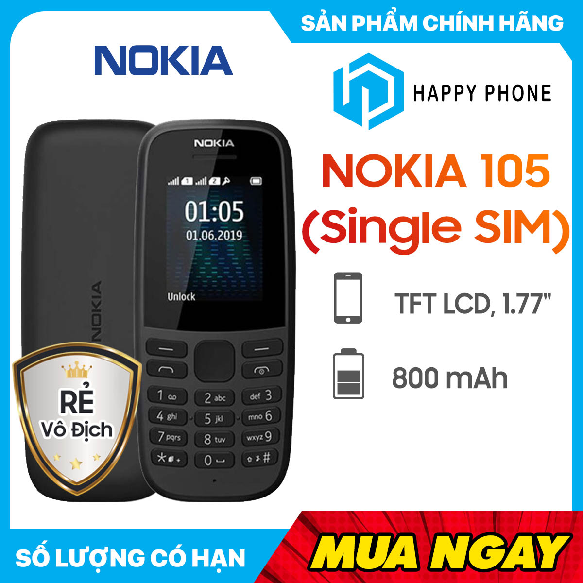 [VOUCHER 30K] Điện Thoại Nokia 105 (01 SIM) - Hàng...