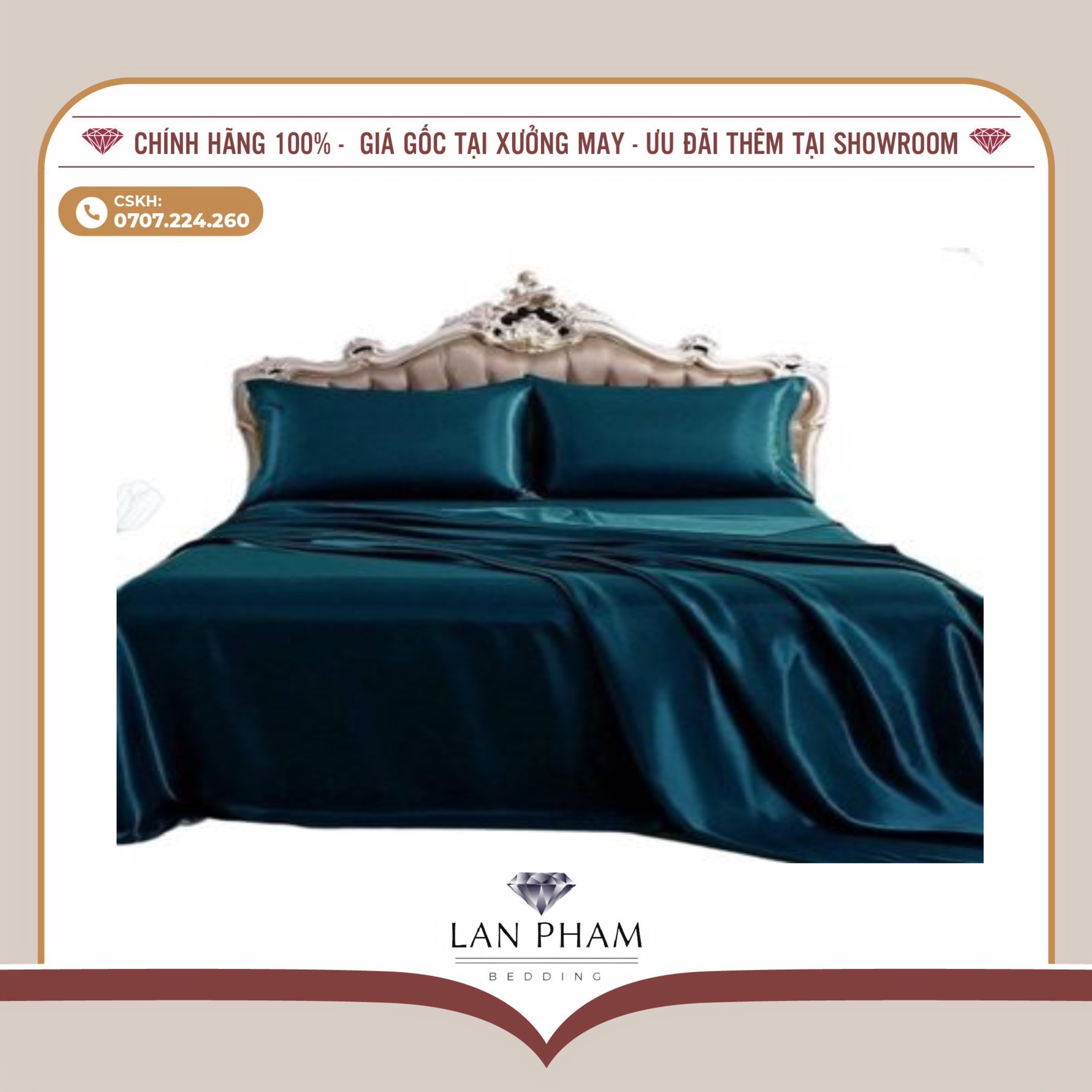 BỘ GA GIƯỜNG DRAP GỐI PHI LỤA MÀU XANH CỔ VỊT CAO CẤP LAN BEDDING