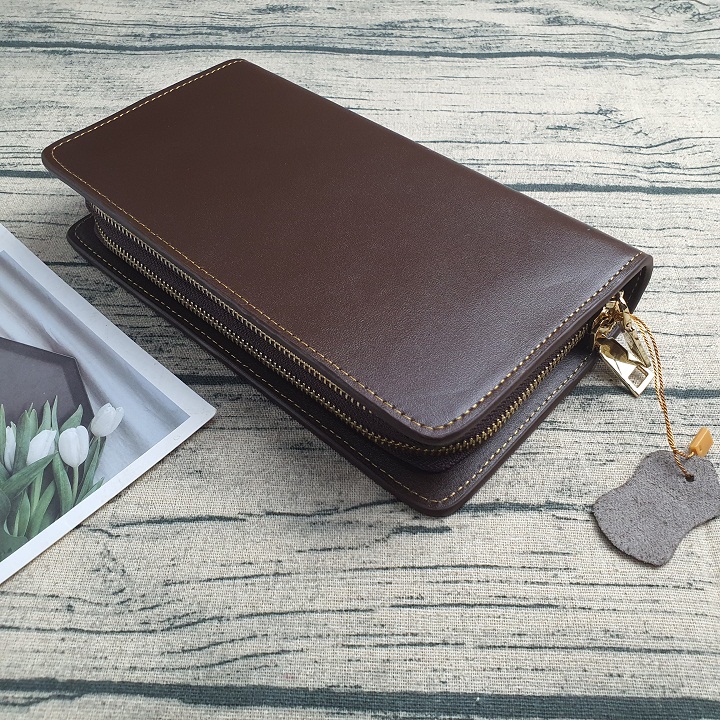 [Da thật] Clutch 2 ngăn kéo da Nappa CL124 (Black-Brown)