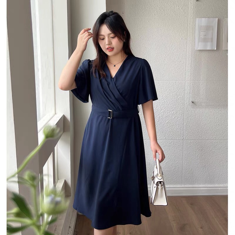 đầm xòe cổ V thắt eo trung niên bigsize - G36823
