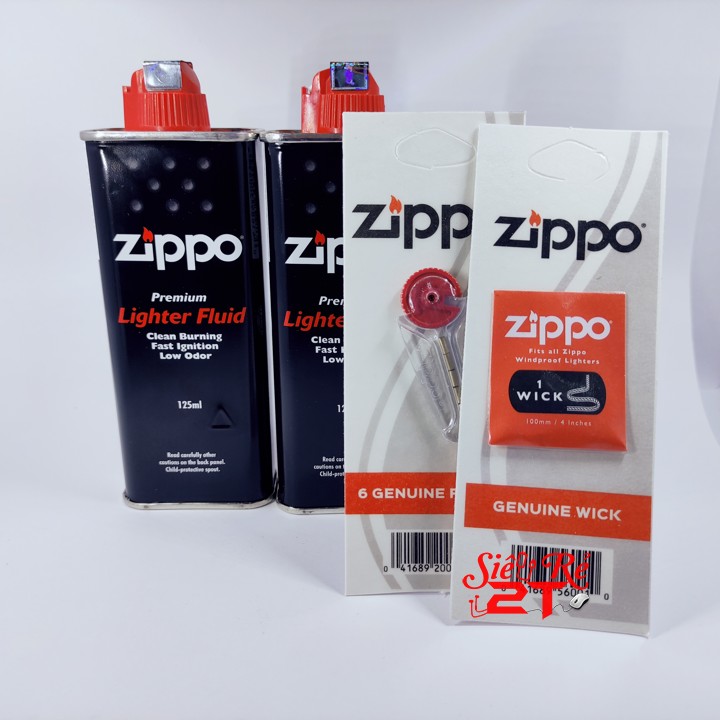 Combo 2 Xăng Zippo, 1 đá lửa, 1 bấc hàng chính hãng