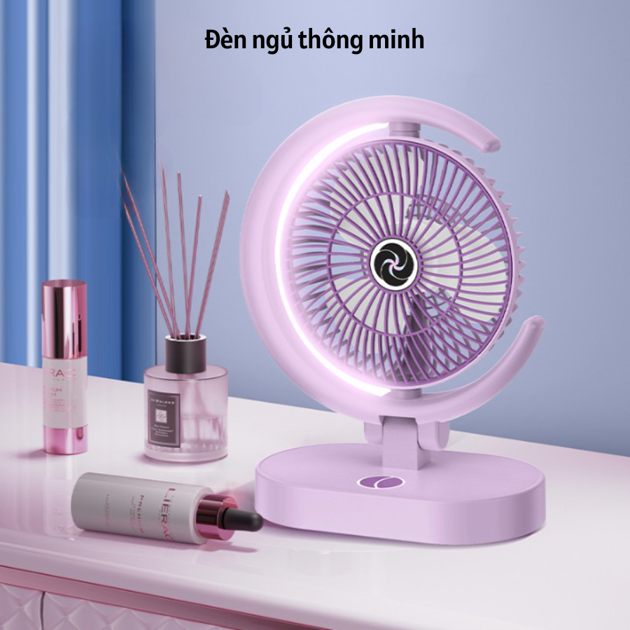 Quạt Để Bàn Tích Điện Mini 4 Cấp Độ Gió, Kèm đèn