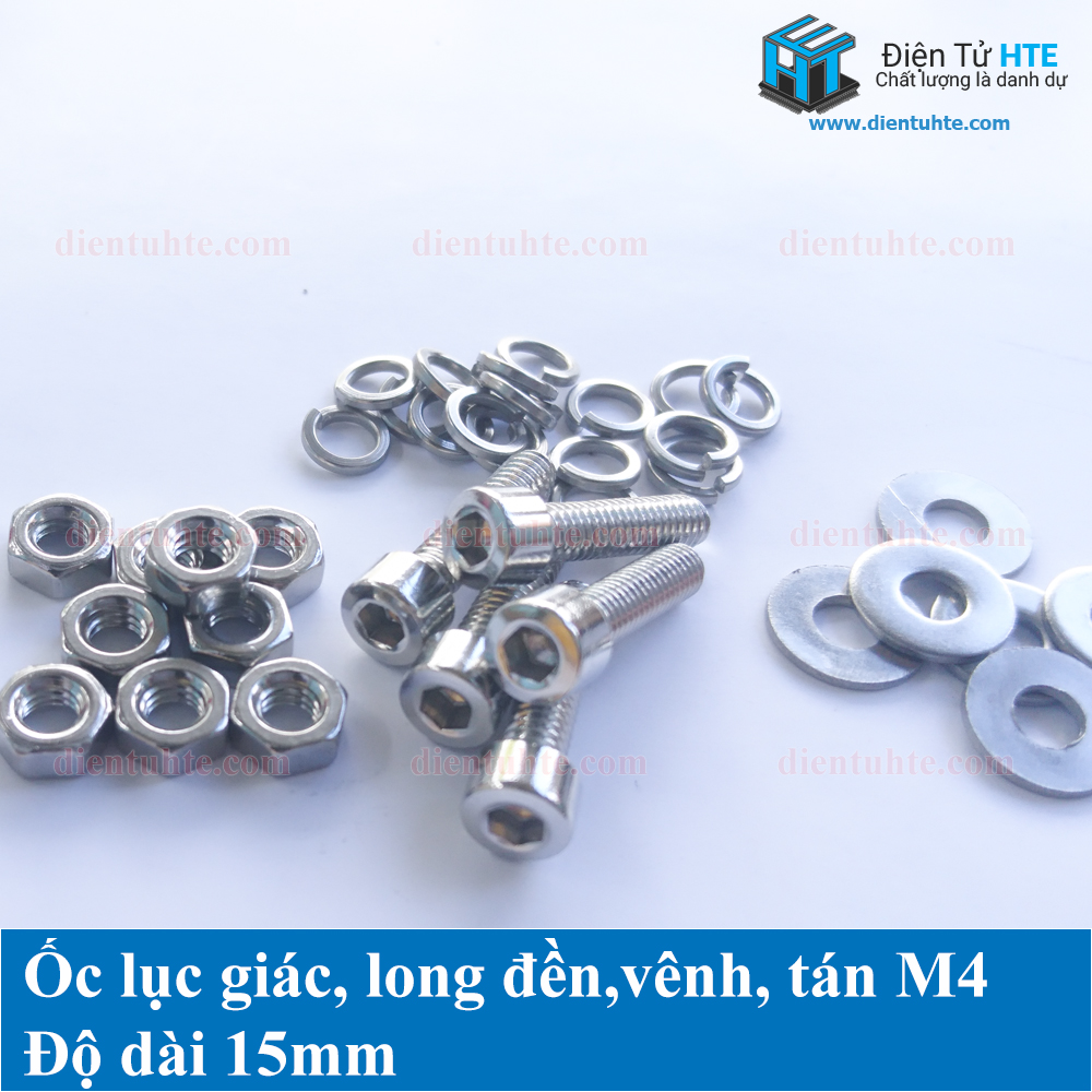 Ốc lục giác M4, kèm long đền, vênh, tán