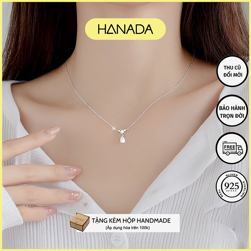 Dây chuyền bạc 925 hanada vòng cổ giọt nước tiểu thư đính đá lấp lánh 1000