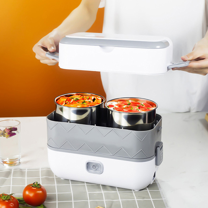Cà men cắm điện thông minh 2 tầng 4 ngăn inox cao cấp - Nồi cơm điện mini thế hệ mới có quai xách tiện lợi - Hộp cơm văn phòng ruột inox siêu bền, dễ dàng nấu từ gạo thành cơm