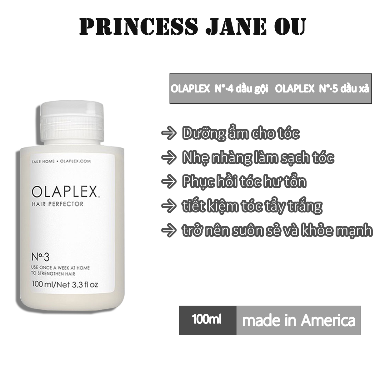 HCM] mặt nạ tóc Hấp phục hồi tóc Olaplex  Hair Perfector 100ml Nuôi  dưỡng và Làm sạch tóc nhẹ nhàng làm cho tóc mềm mại 