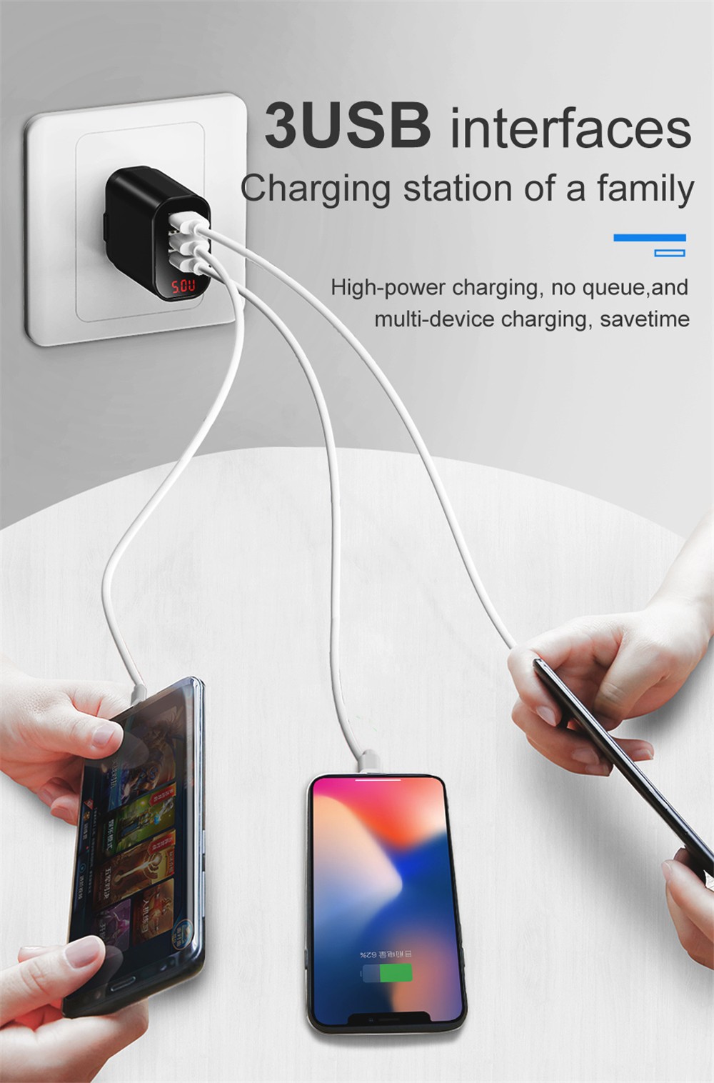 Bộ sạc đa năng Baseus Baseus Mirror Lake 3 cổng sạc ( 3 Ports USB, LED Intelligent Digital Display, 3.4A Fast Charging)