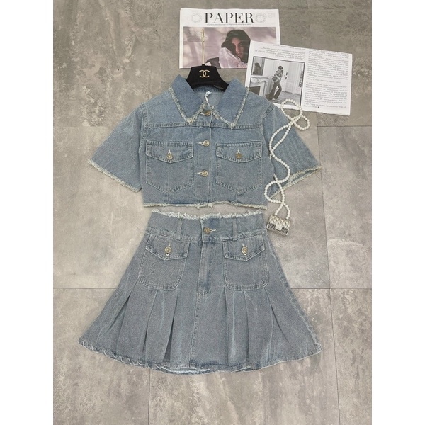 Set Bò Croptop Mix Chân Váy Xếp ly NGắn