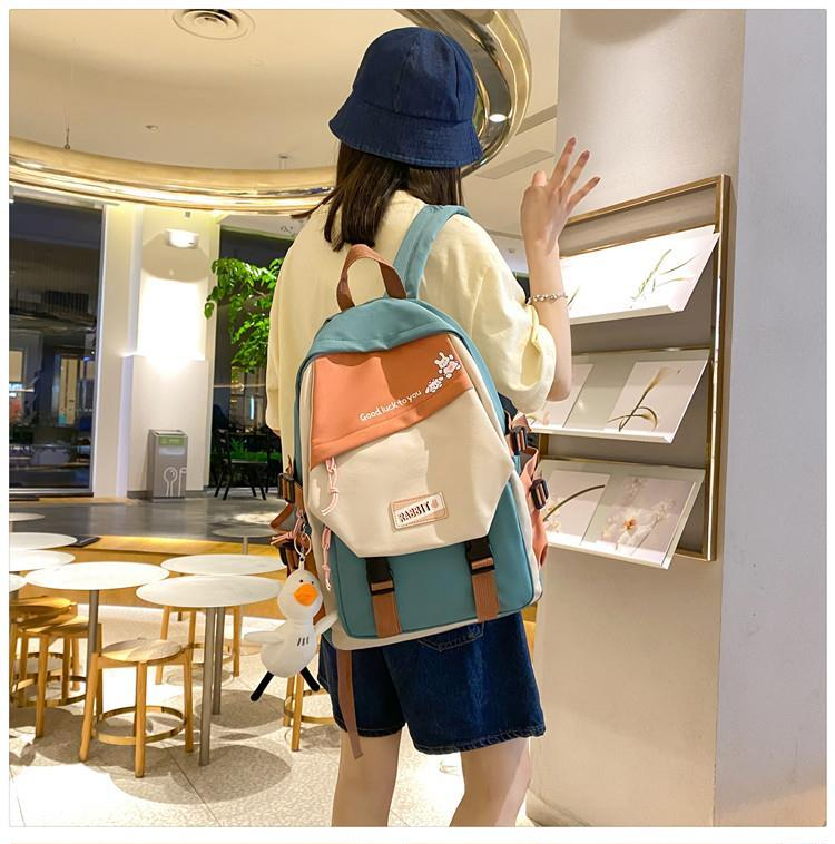 Balo Guofei vải chống thấm phối màu tặng móc khóa vịt bông siêu xinh