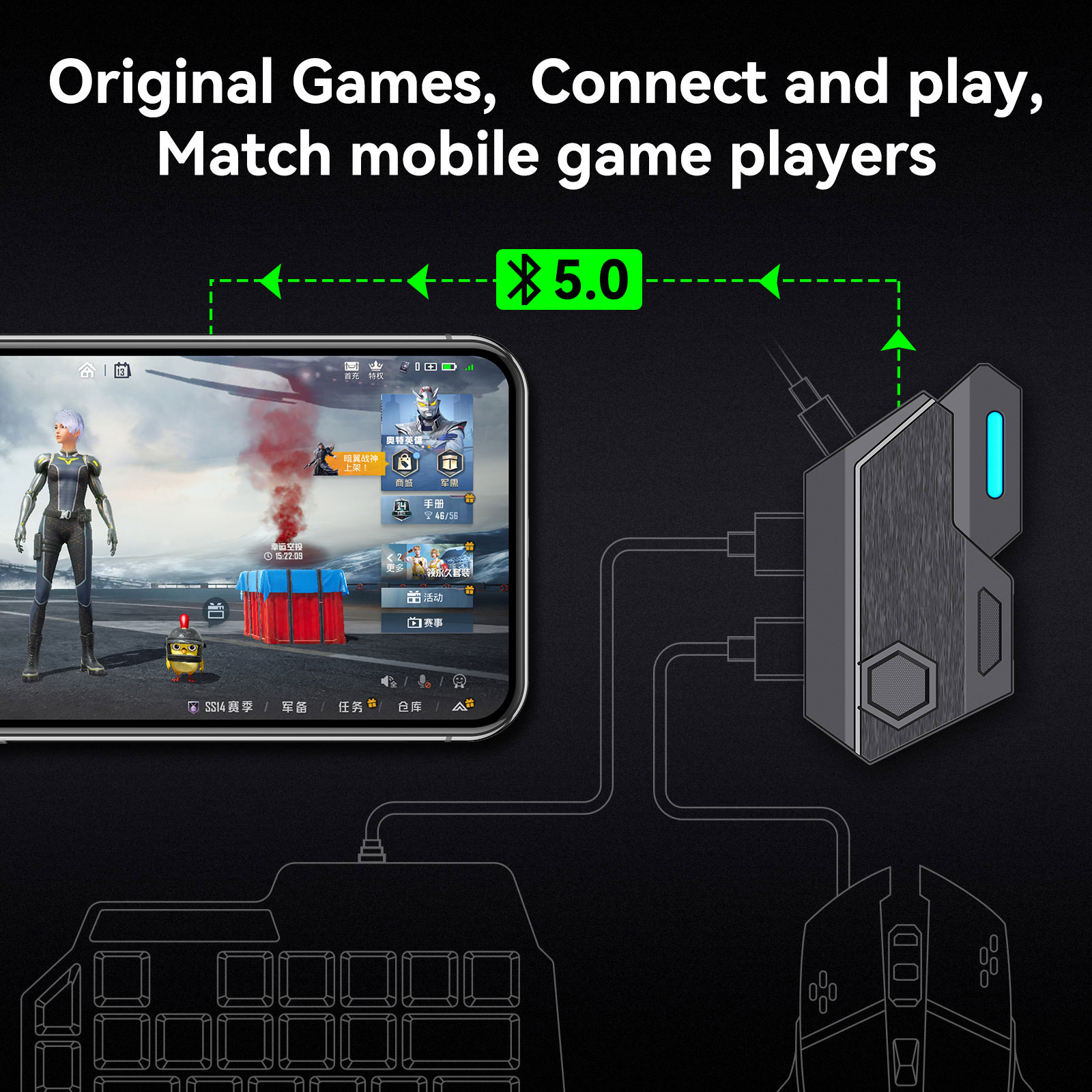Bộ điều khiển PUBG Gamepad PUBG Mobile Bàn phím ngoại vi di động và bộ chuyển đổi chuột cho iOS IPad sang PC cho Bluetooth
