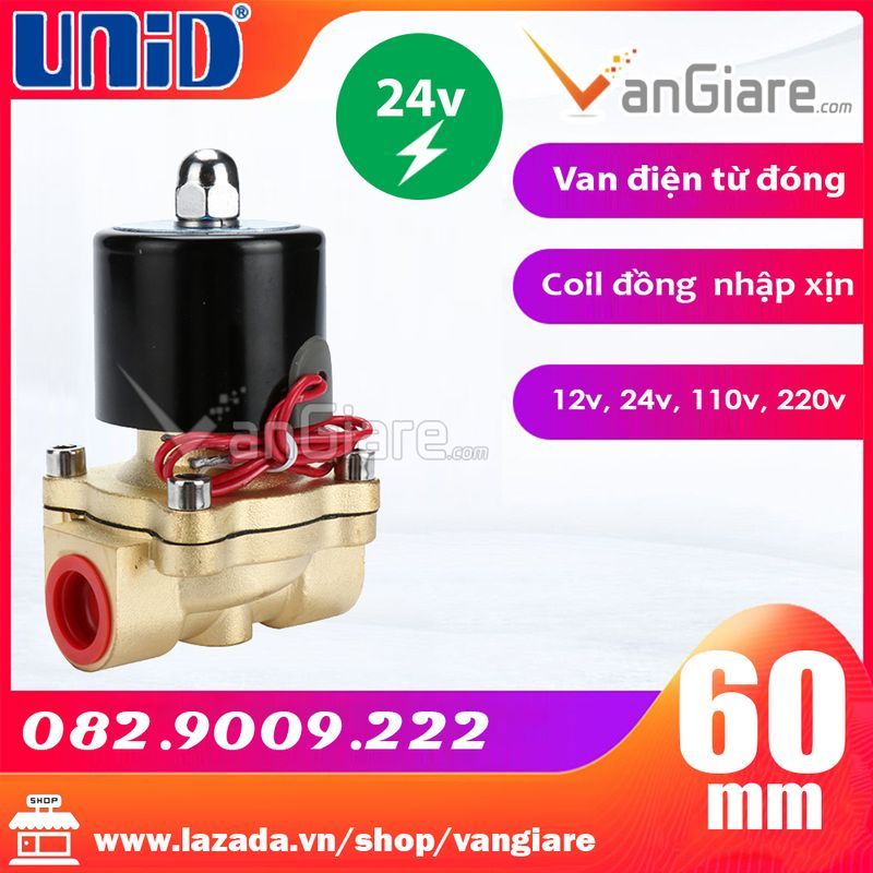 Van điện từ 60mm uw50 uni-d, thường đóng, đồng 24v/220v