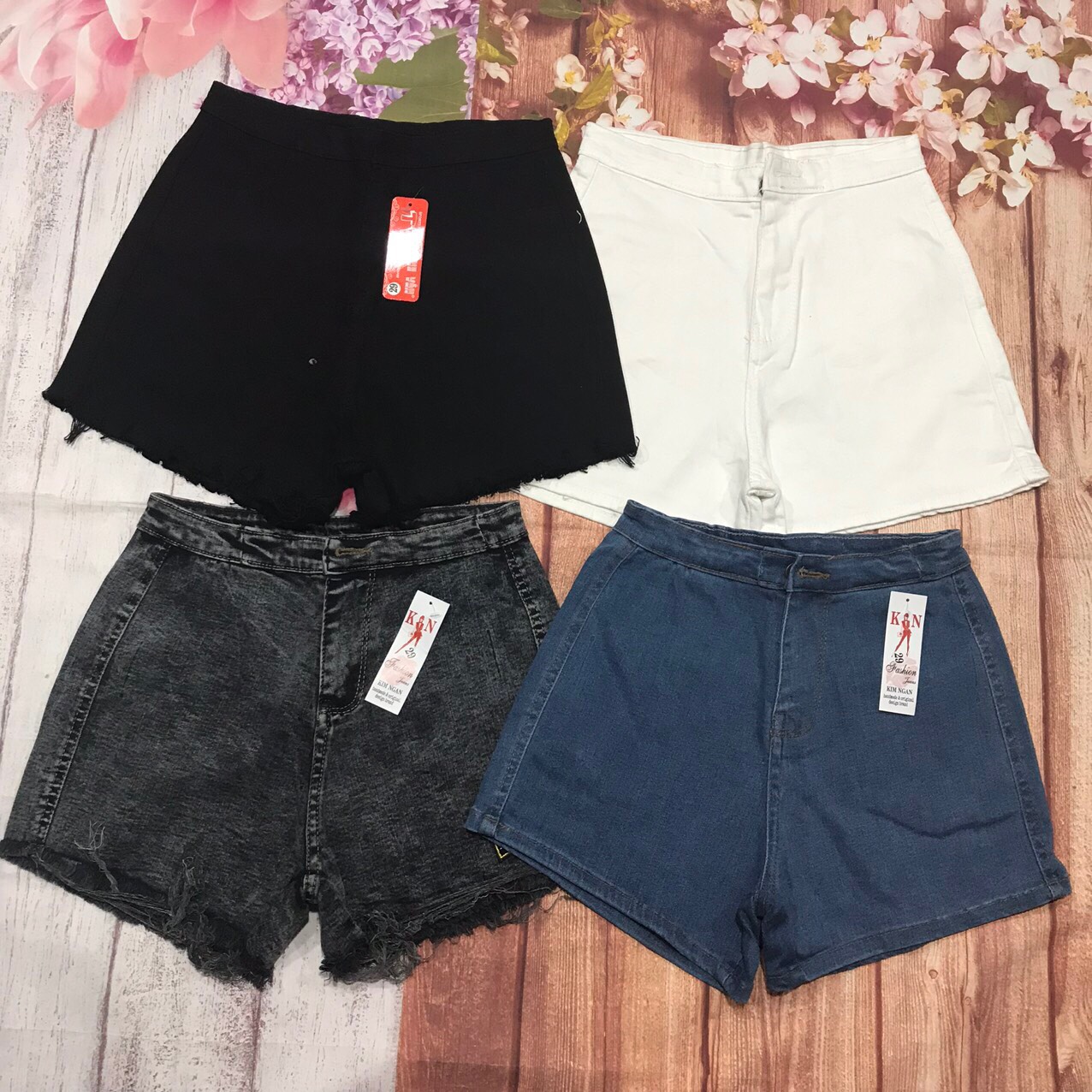 Quần short jean nữ lưng cao , co giãn
