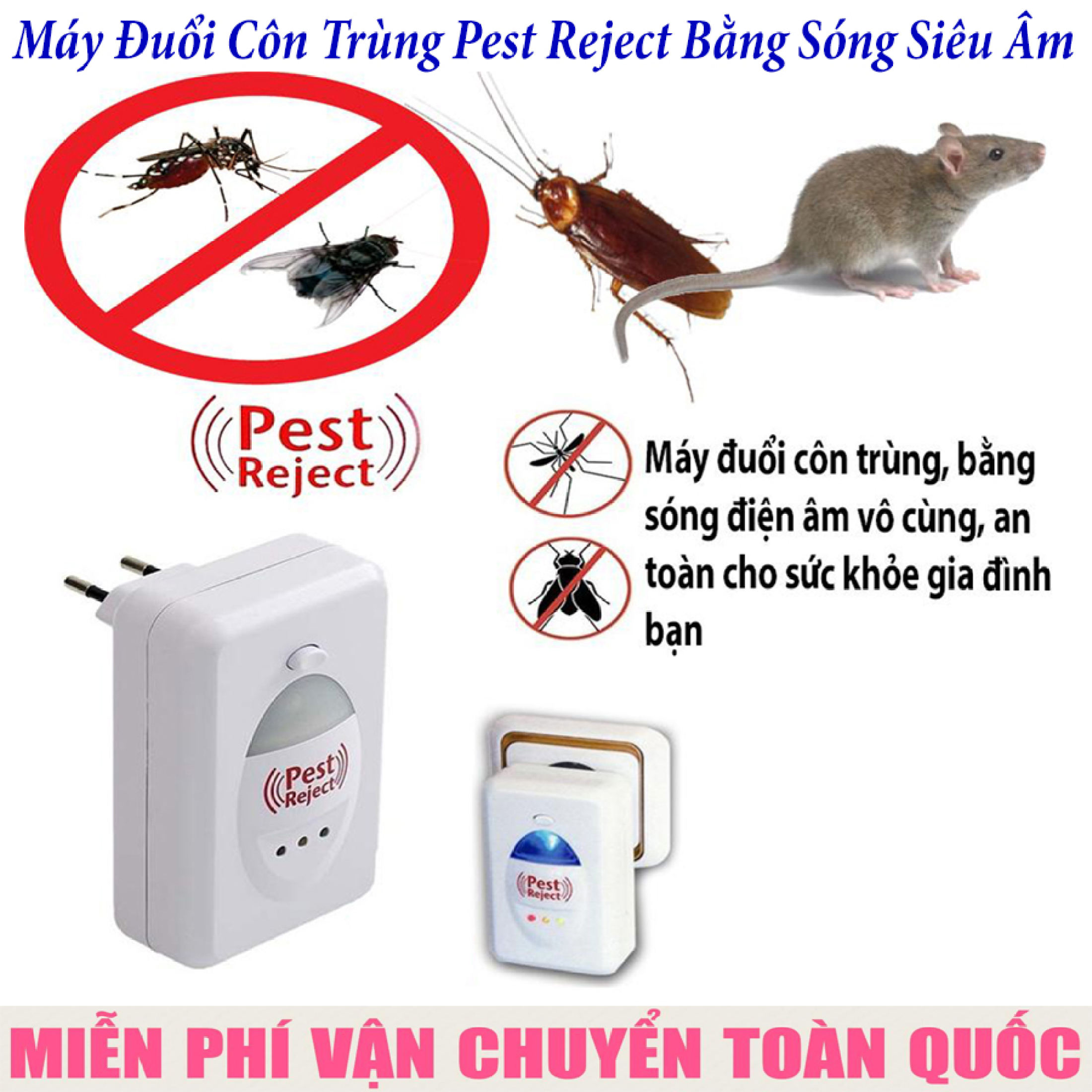 Máy Đuổi Côn Trùng Bằng Sóng Siêu Âm Pest Jerect Loại Bỏ Chuột Ruồi  Muỗi  Gián... Khỏi Ngôi Nhà Bạn.