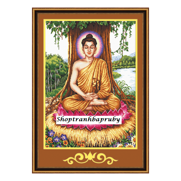 Tranh thêu Phật ngồi dưới cay bồ đề 29459 kích thước 50 x 70 cm