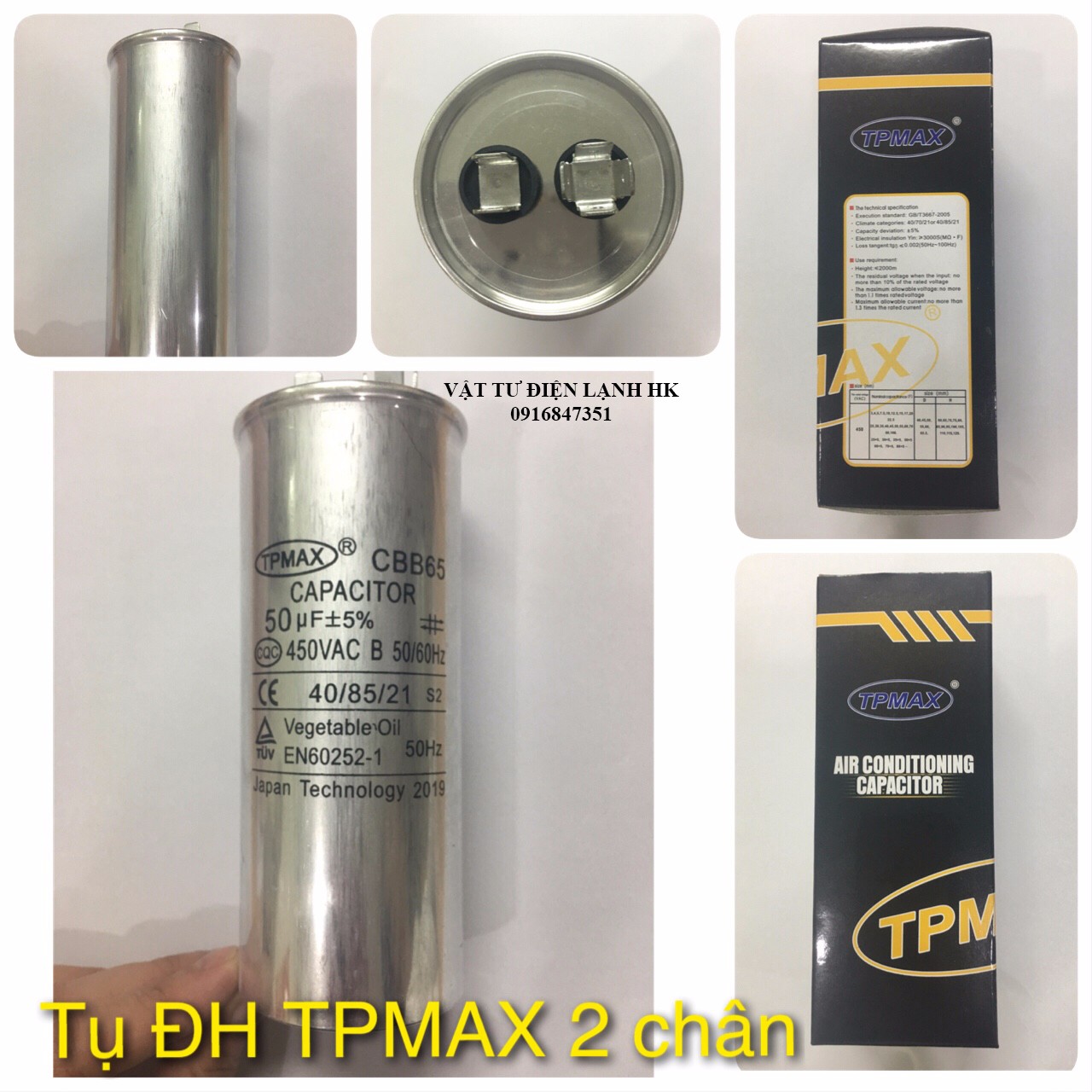 Tụ Điều Hòa 2 Chân - 3 chân (25µF đến 60µF) hãng Nhật TPMAX (chọn đúng loại khi đặt hàng) - Capa - Capacitor TP MAX