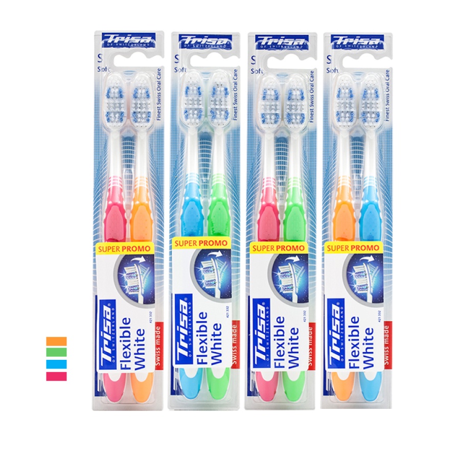 Vỉ 2 Bàn Chải Đánh Răng Trisa Flexible White Duo