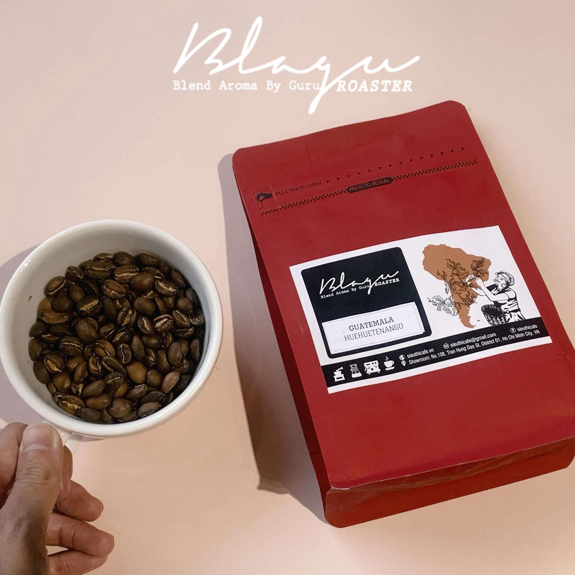 Cà Phê Blagu Hạt Đã Rang, Guatemala Huehuetenango  100% Arabica - Caturra, Bourbon  Medium 250g