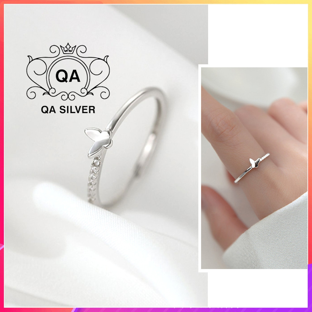 Nhẫn bạc 925 nữ hồ điệp bướm đính đá rãnh trượt freesize S925 BUTTERFLY QA SILVER Ring RI231201
