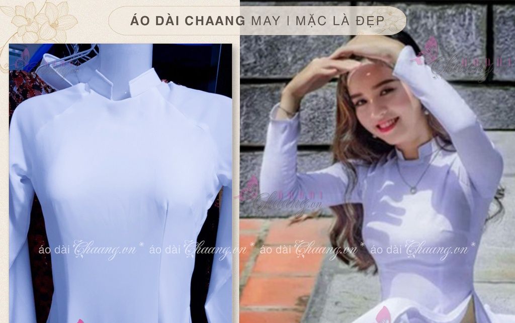 Áo dài học sinh cổ vuông hở_Chaang_May sẵn áo dài trắng nữ sinh, đồ áo dài đi học