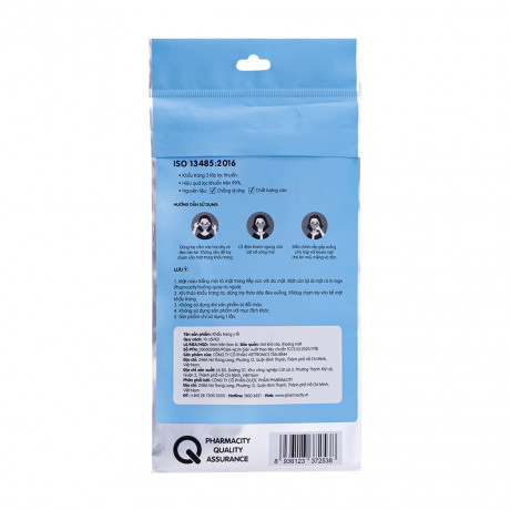 Khẩu trang y tế Pharmacity màu xanh dương (Gói 10 cái)