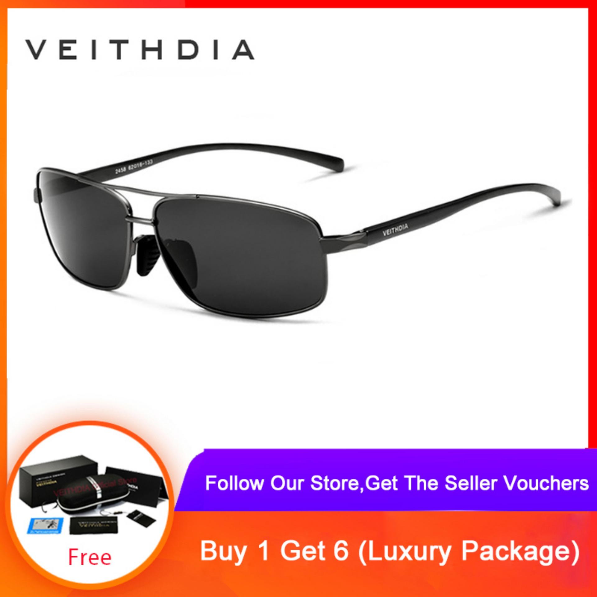 VEITHDIA Brand New Polarized Men's Sunglasses Aluminum Frame Sun Glasses Driving Eyewear Accessories For Men oculos de sol masculino 2458(Grey) [ free gift ]
