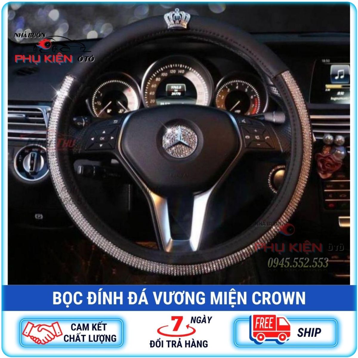 Bọc vô lăng crown đính đá vương miện trang trí xe hơi - bọc vô lăng cao cấp