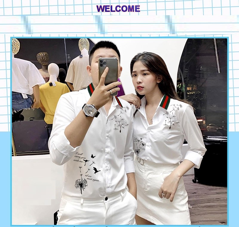 Áo Sơ Mi Cặp Đôi họa tiết bồ công anh Cao Cấp | Áo Đôi Nam Nữ Đẹp (GIÁ 1 ÁO)