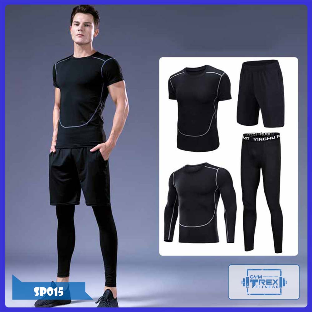 Bộ quần áo gym nam 4 in 1 Gym Trex SP015 - Quần áo giữ nhiệt nam ôm body (Men's gym clothes, đồ tập quần áo gym, thể dục,thể hình, Fitness)