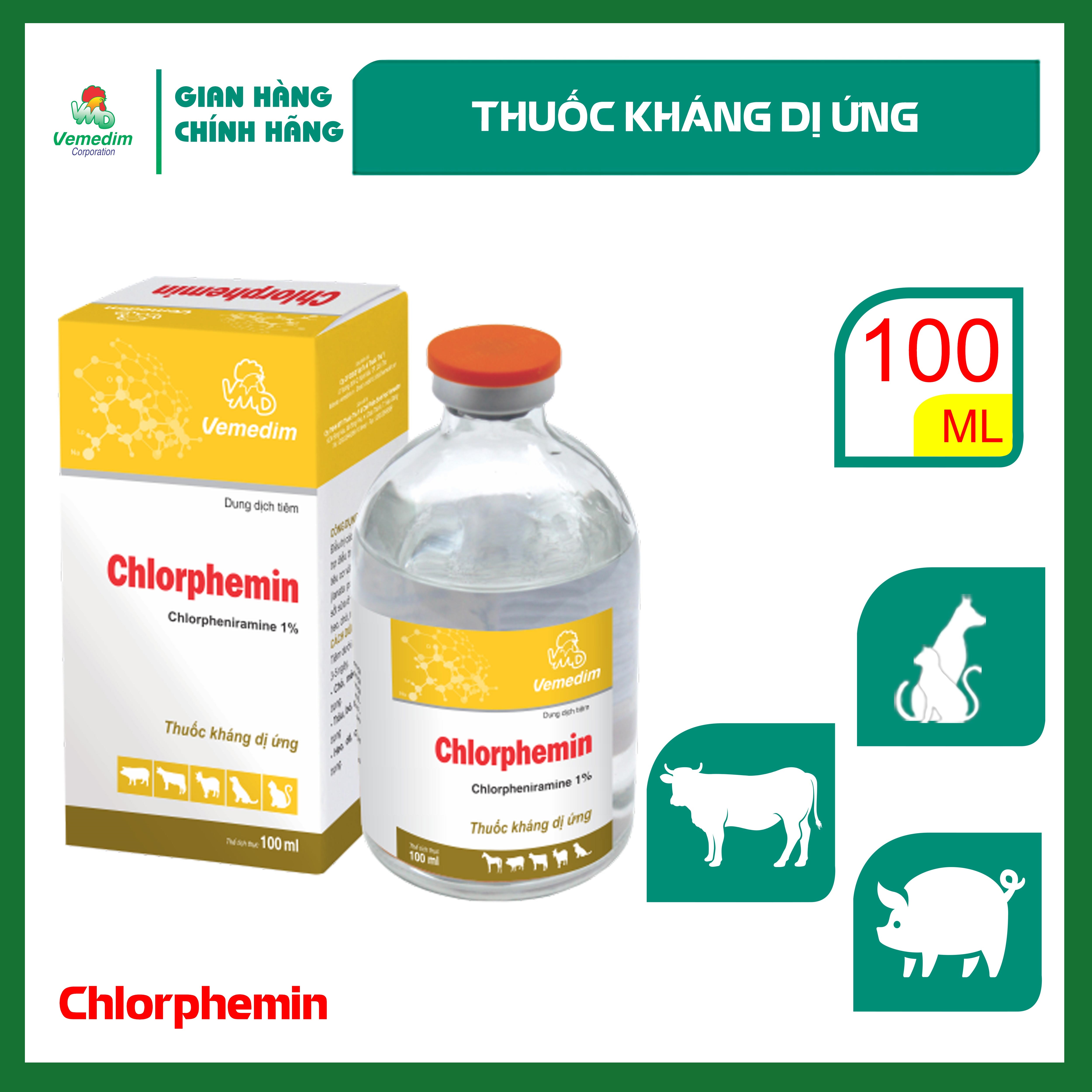"Hoàn tiền đến 10%" Vemedim Chlorphemin chống dị ứng cho chó, mèo và gia súc, chai 100ml