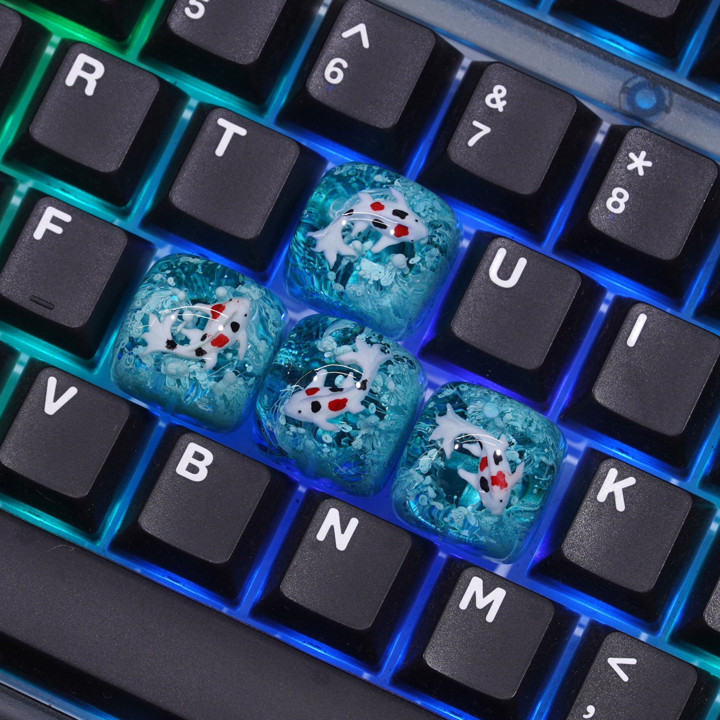 49Fzone - Keycap bàn phím cơ, Keycap artisan, Keycap cá Koi Aqua White