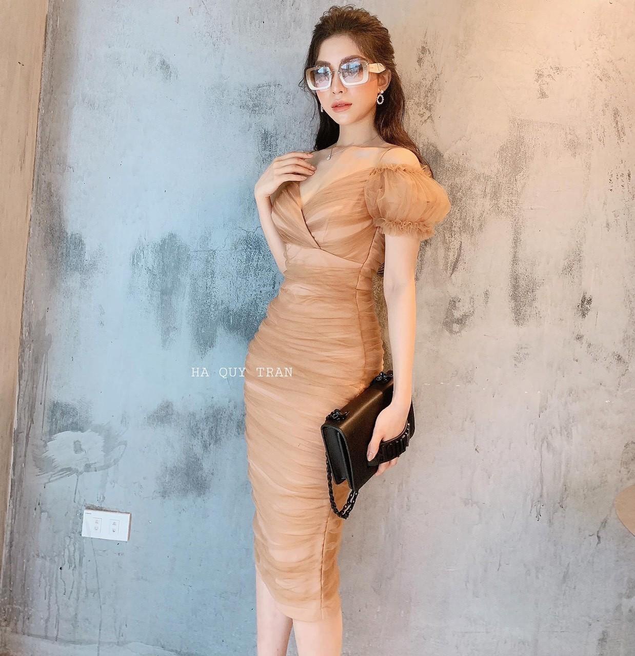 Đầm lưới rớt vai-QH