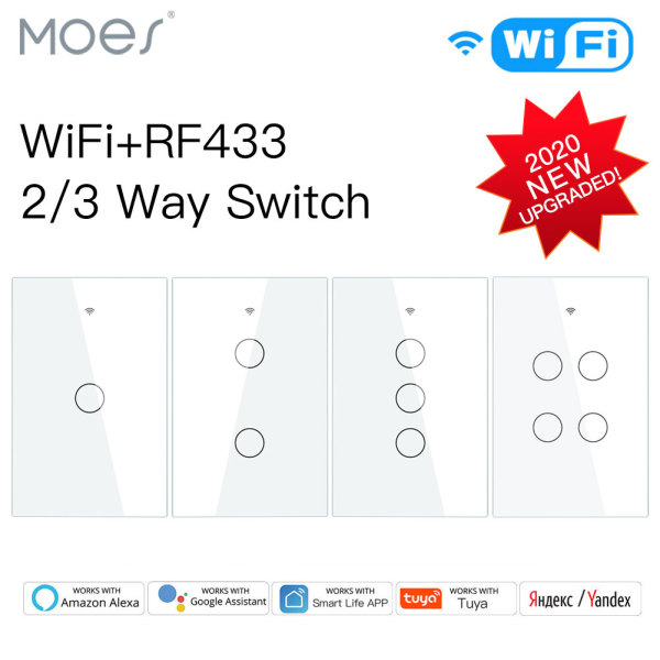 MOES TuyaCông tắc thông minh WiFi + RF Công tắc đèn tường không dây 1/2/3 Gang RF / APP / Bộ hẹn giờ điều khiển cảm ứng Hỗ trợ tự động hóa tại nhà cho Tmall Amazon Alexa / Google Home