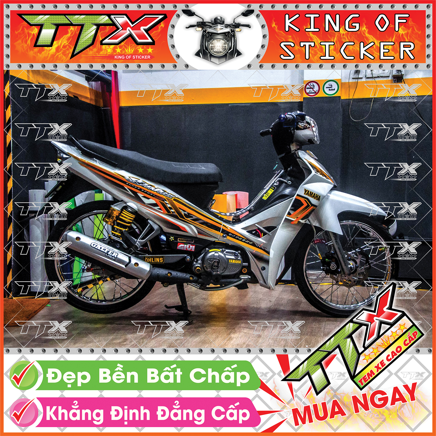 Tem Xe Sirius Cam Đen Bạc Nốt Nhạc - Tem Sirius Bạc Cam Đen Siêu Đẹp - Mẫu Team Sirius Cam Đen Bạc