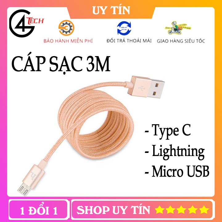 Dây cáp sạc 3m siêu dài siêu bền