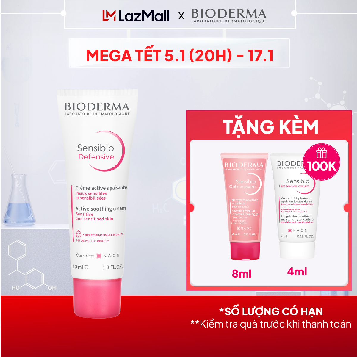 Kem dưỡng ẩm và làm dịu da, dành cho da nhạy cảm Bioderma Sensibio Defensive 40ml