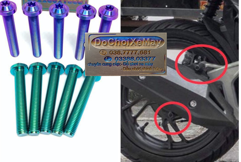 Ốc 10li60 Dù Titan Gr5 gắn pass treo pô cho Vario 2018 , Sh VN , Sh 300i . DoChoiXeMay