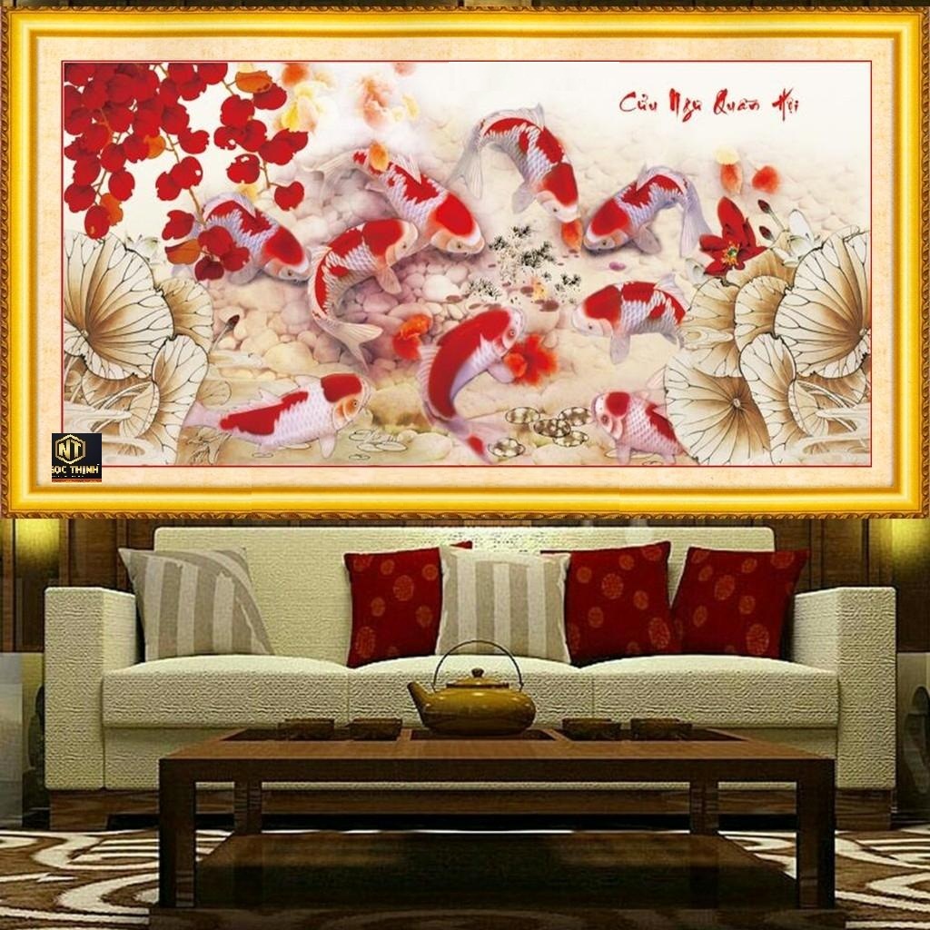 Tranh đính đá cửu ngư quần hội vs415 - tự đính kích thước 120cm x 60cm.