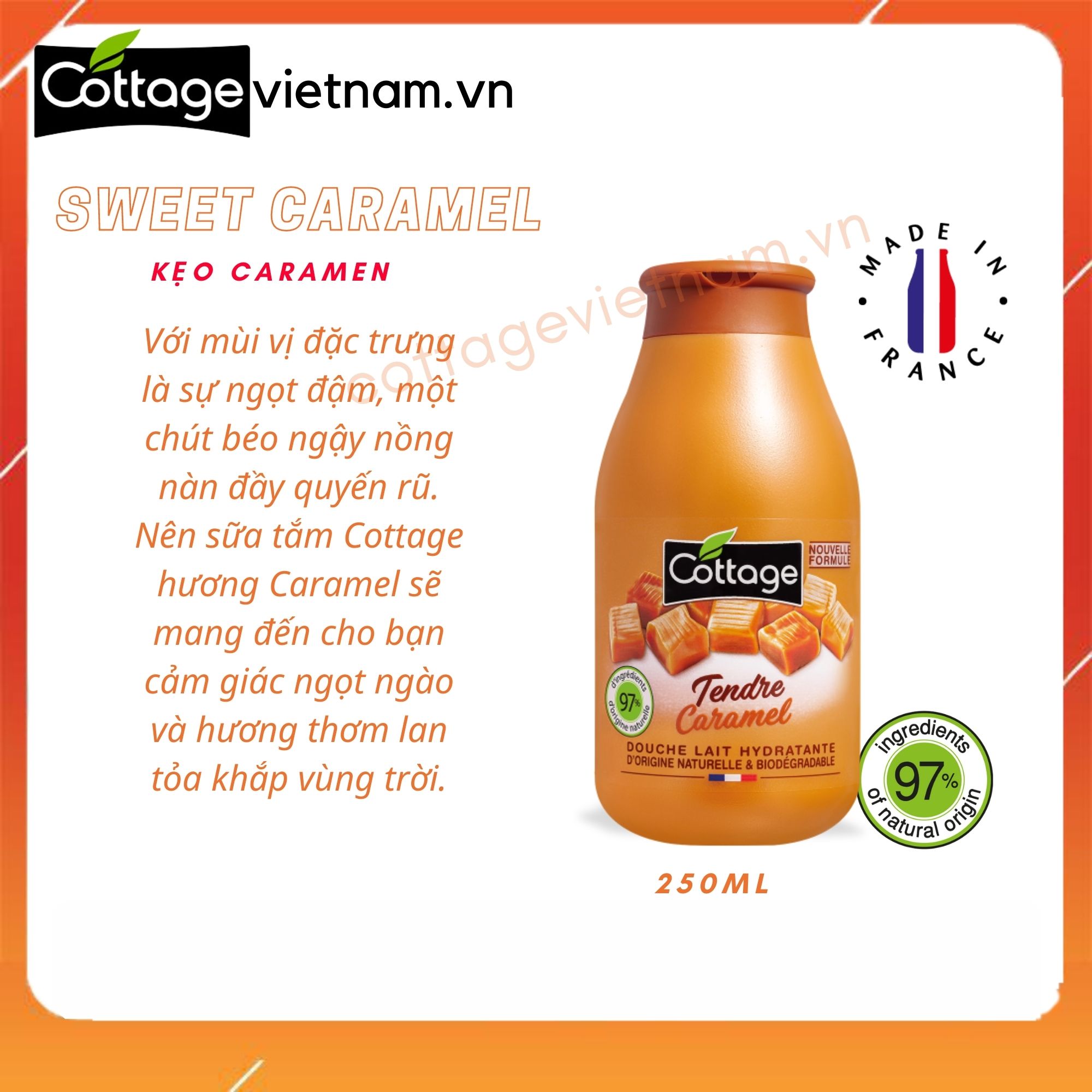[Chai nhỏ 250ml-Đủ mùi]-Sữa tắm Cottage chính hãng của Pháp