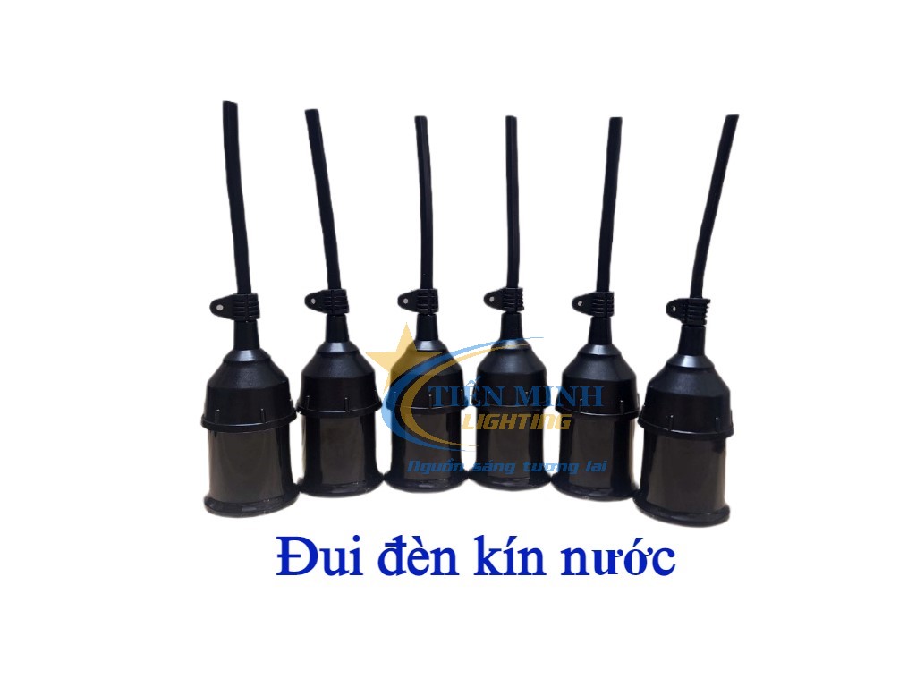 Combo 2 cái đui đèn kín nước đen/ trắng (12cm) kín nước, chất liệu nhựa chống cháy, có móc treo