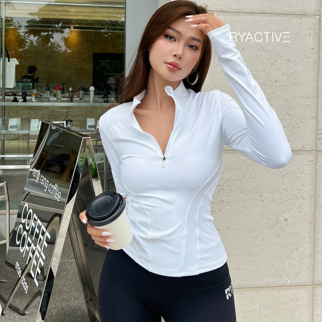 Áo thun thể thao tay dài RYACTIVE - ZIPPER LONGSLEEVES White