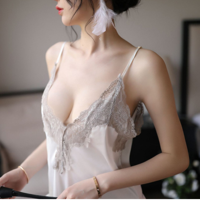 Đầm ngủ lụa phối ren cao cấp không mút