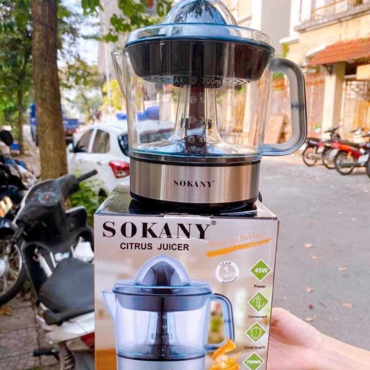 Máy vắt cam, máy ép cam SOKANY JE-623D 700ml, máy ép trái cây kiểu dáng sang trọng tinh tế, Bảo hành 1 đổi 1 nếu do lỗi của nhà sản xuất