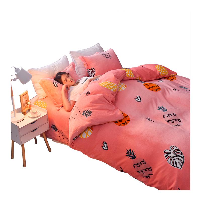 Mùa Đông Trên Giường Flano Nhung San Hô Bộ Bốn Chiếc 1.8m M Giường Vỏ Chăn Vải Flannel Vỏ Chăn Ga Trải Giường Ba Mảnh