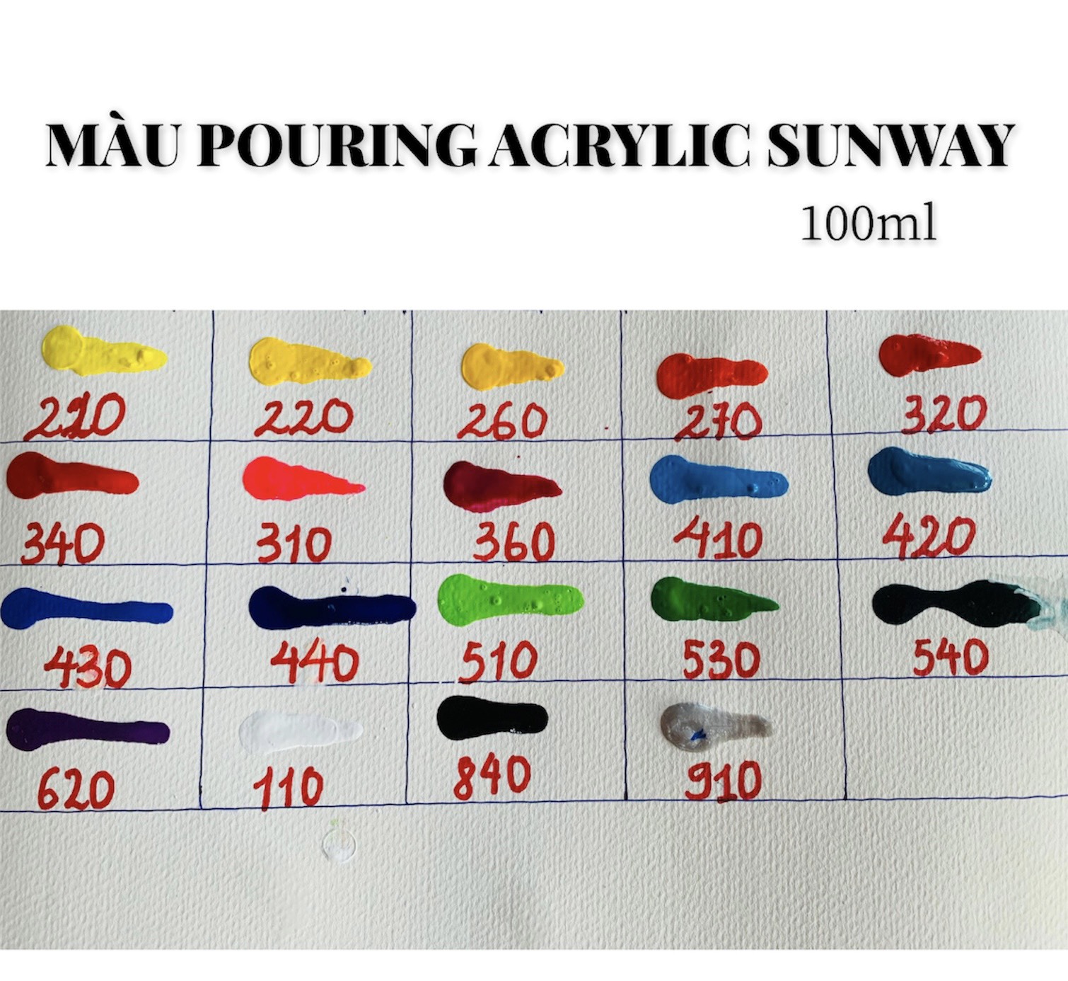 Màu vẽ acrylic pouring đổ loang, màu nhúng sunway đài loan 100ml cao cấp